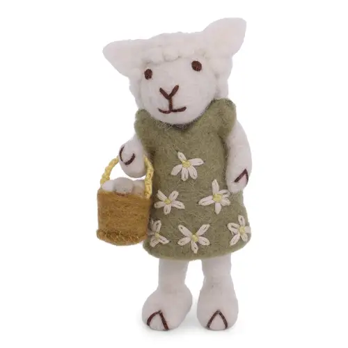 White Sheep w/Green Dress & Egg Basket with String, Gry & Sif