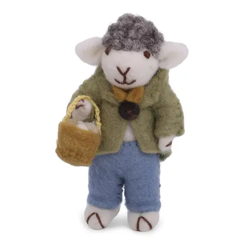 Grey Sheep w/Green Jacket & Egg Basket with String, Gry & Sif