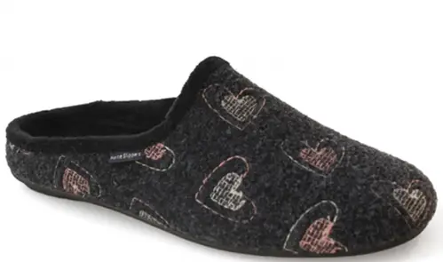 Home Slippers - Dark Grey-Hearts - 36