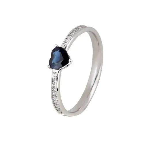 Blue Heart 14K Hvidguld Safir