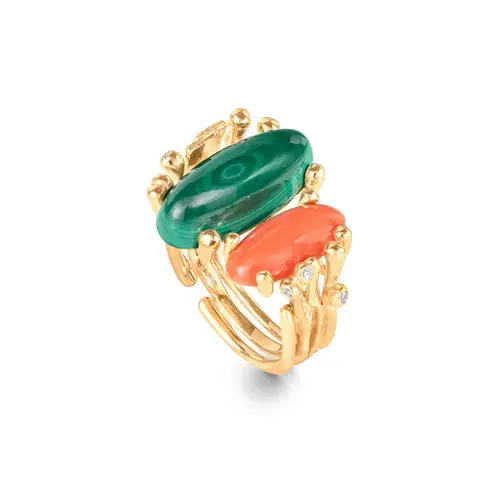 BoHo Ring Dobbelt 18K Guld Koral