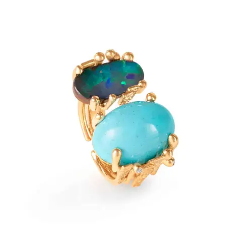 BoHo Ring Dobbelt 18K Guld Opal