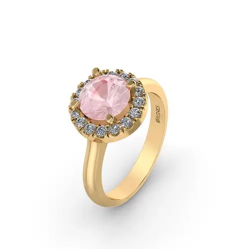 14 Karat Guld Ring fra Henrik Ørsnes Design med Pink Morganit og Brillanter 0,24 Carat W/SI