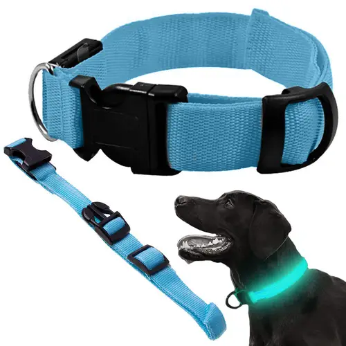 LED Lys halsbånd til hund & kat, justerbar, blå, 59 cm