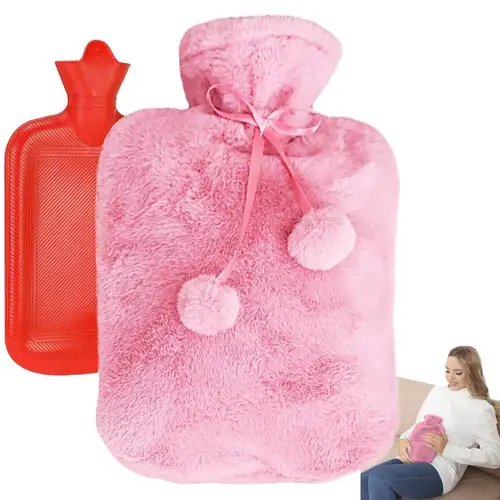 varmeflaske med pink plys, mod smerter, 1700ml