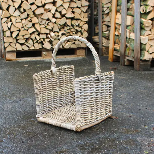 Stor flettet brændekurv, kubu rattan | L39x33HxB30xTH47 cm