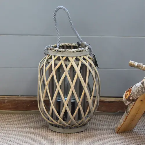 Lanterne rattan udendørs, stor, grå | H30x22 cm