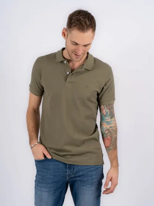 Marcus - Klassisk ensfarvet polo med broderet logo, army - Herre - 3XL