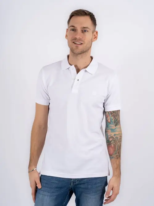 Marcus - Klassisk ensfarvet polo med broderet logo, hvid - Herre - XL