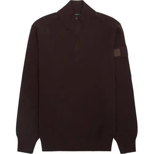 C.P. Company Extra Fine Merino Wool Half Zip Knit Brun