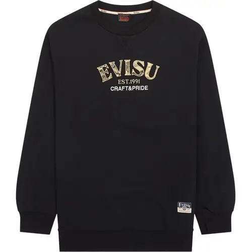 Evisu Brocade Applique Japanese Print Sweatshirt Black