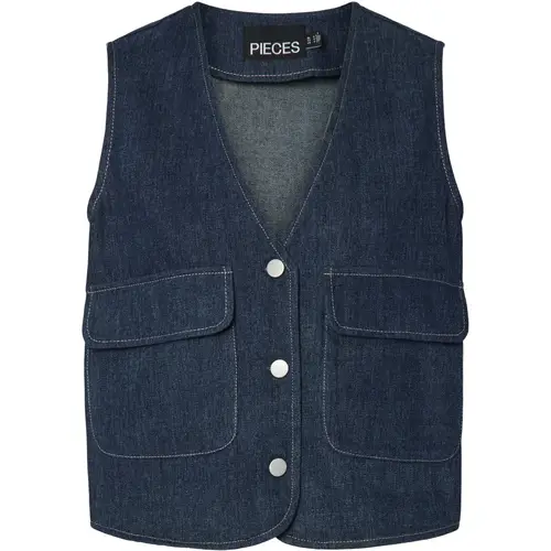 PIECES dame vest PCFABIA - Dark Blue Denim