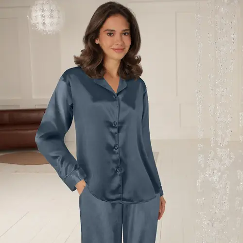 Lady Avenue Satin pyjamas, blå, Størrelse: S, Dame