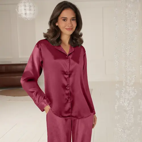 Lady Avenue Satin pyjamas, rød, Størrelse: S, Dame