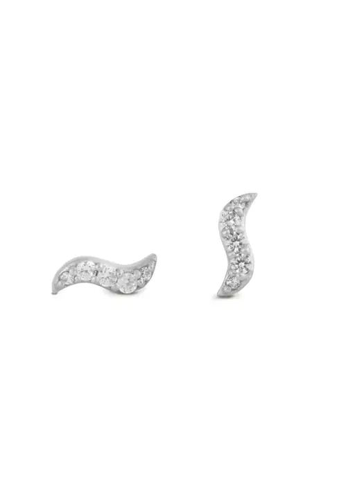 Wave Stud Sparkle Sterling Sølv Øreringe fra byBiehl