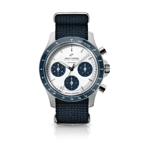 About Vintage 1960 Racing Chronograph, Steel / Navy & White Quartz