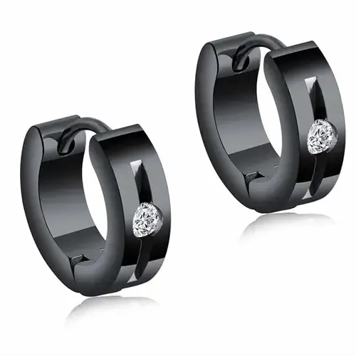 Blackcoatet ørering "CZ Steel" 1stk