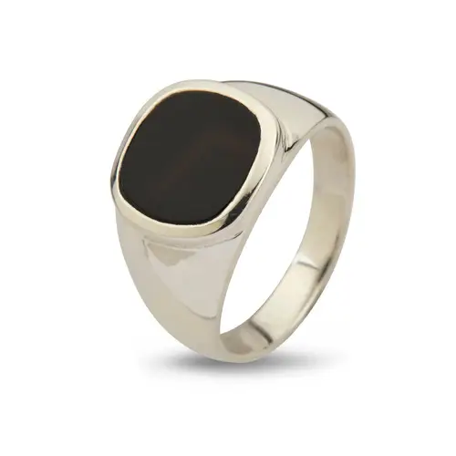 Cushion Sterling Sølv Herrering fra By Birdie med Sort Onyx