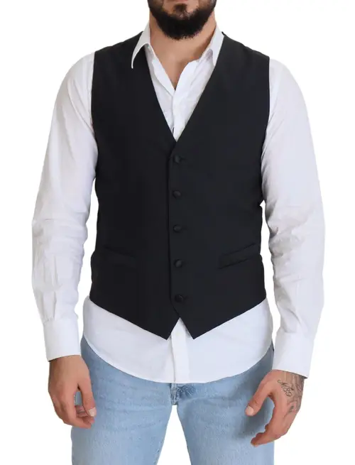 Dolce & Gabbana Sort Uld Formal Vest