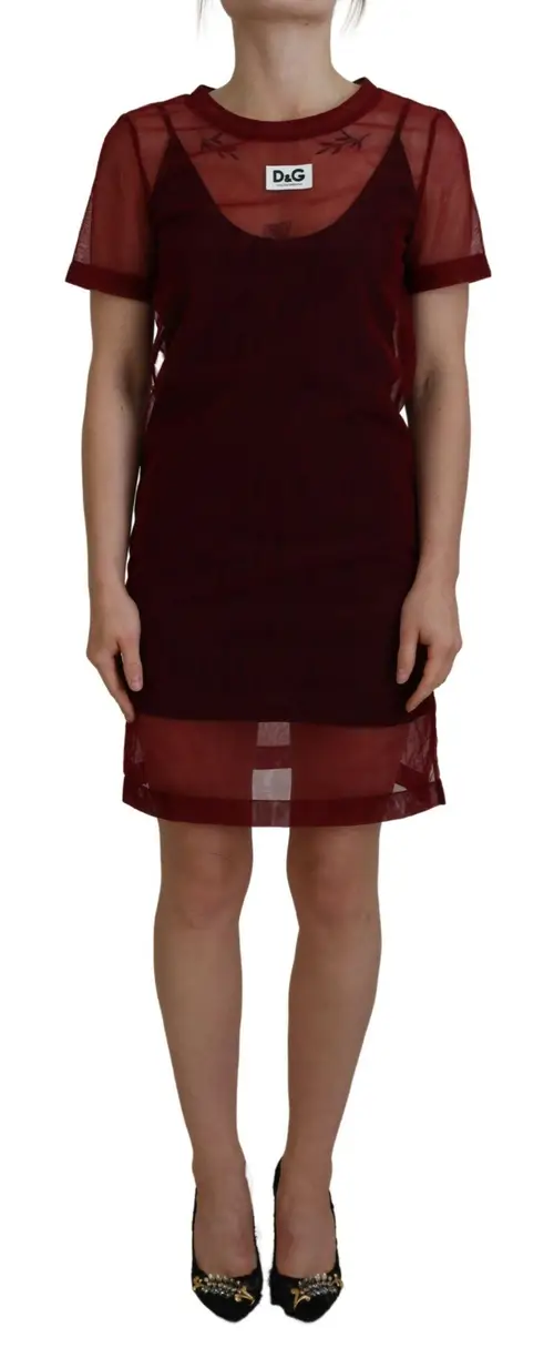 Dolce & Gabbana Maroon Nylon Mini Kjole