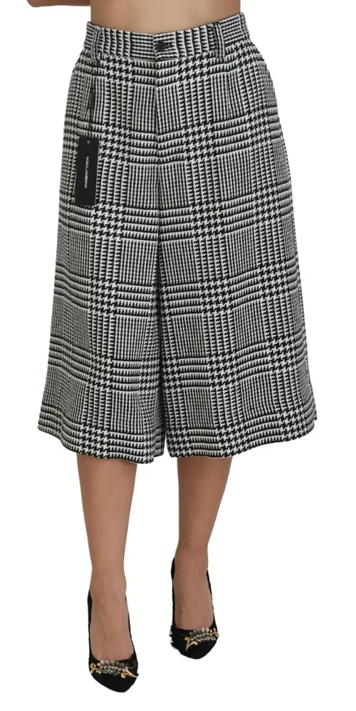 Dolce & Gabbana Grå Plaid High Waist Wide Leg Alpaca Bukser & Jeans