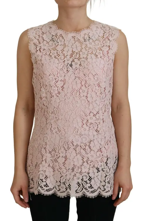 Dolce & Gabbana Pink Floral Lace Sleeveless Tank Bluse Top