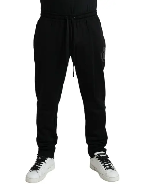 Dolce & Gabbana Sort Bomuld Logo Jogger Herre Sweatpants Bukser & Jeans