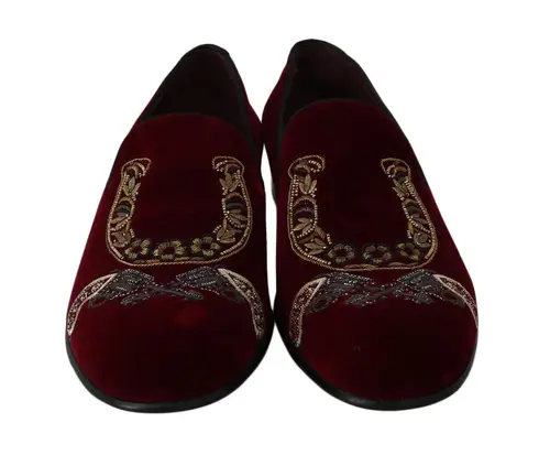 Dolce & Gabbana Bordeaux Velvet Sequined Herre Loafers