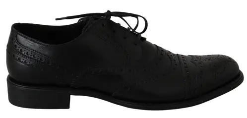 Dolce & Gabbana Elegant Black Leather Derby Wingtip Dress Sko