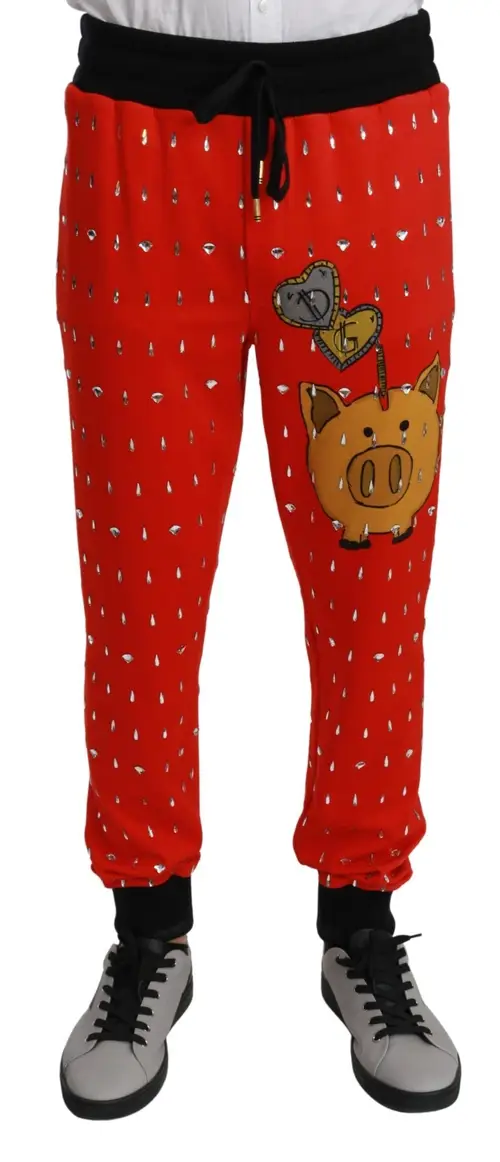 Dolce & Gabbana Chic Red Piggy Bank Print Sweatpants