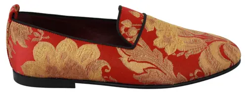 Dolce & Gabbana Rose Gold Brocade Loafers Slide Flats