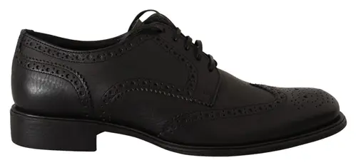 Dolce & Gabbana Elegant Black Leather Derby Wingtip Sko