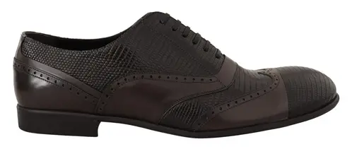 Dolce & Gabbana Elegant Brown Lizard Leather Oxford Sko