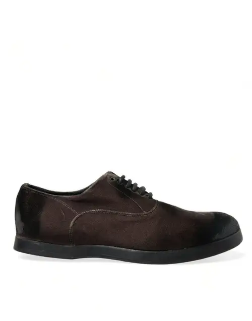 Dolce & Gabbana Elegant Brown Velvet Oxford Lace-up Sko