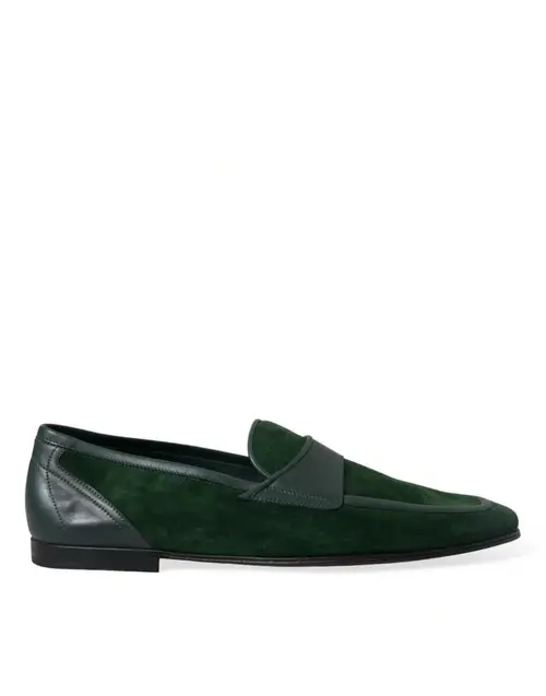 Dolce & Gabbana Emerald Velvet Leather Loafers for Herre