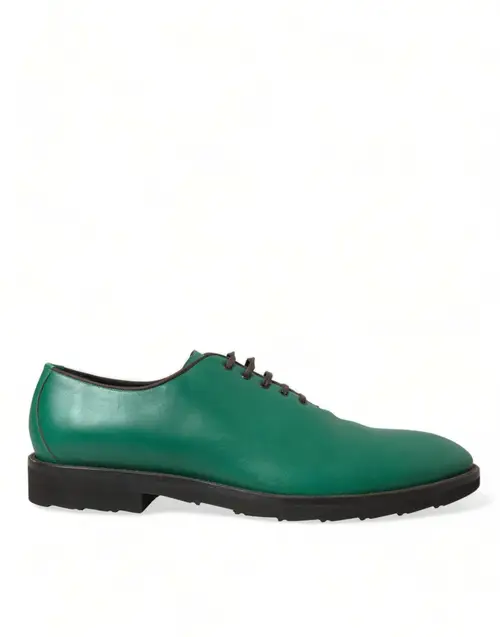 Dolce & Gabbana Elegant Green Leather Oxford Dress Sko