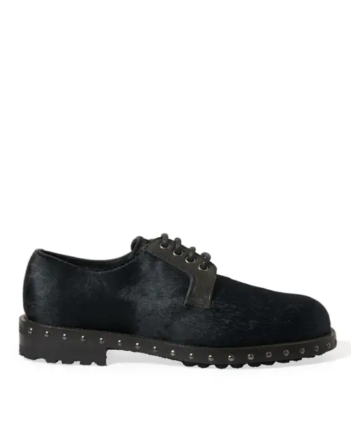 Dolce & Gabbana Elegant Black Calf Fur Derby Sko