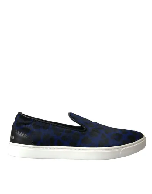 Dolce & Gabbana Blue Calfskin Hair Leopard Sneakers Sko