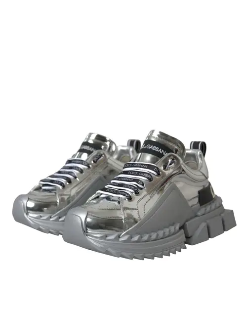 Dolce & Gabbana Silver Leather Super Queen Sneakers Sko