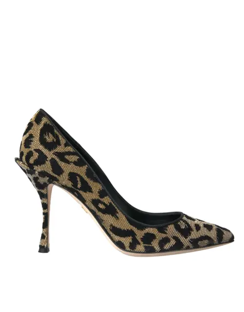 Dolce & Gabbana Black Gold Leopard Lurex Heels Pumps Sko