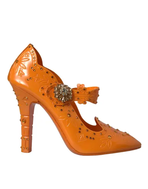 Dolce & Gabbana Orange CINDERELLA Floral Crystal Pumps Sko