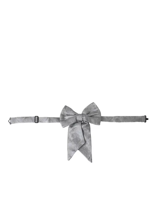 Dolce & Gabbana Silver Ribbon Silk Adjustable Neck Herre Bow Tie