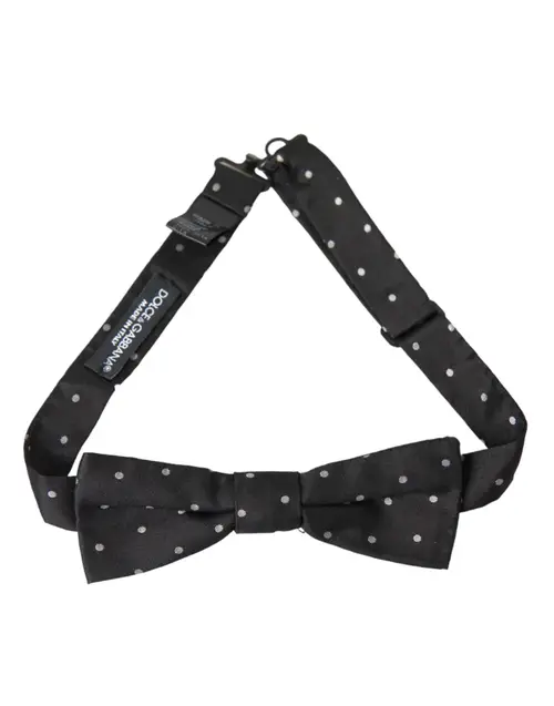 Dolce & Gabbana Black White Polka Dot Silk Herre Neck Bow Tie