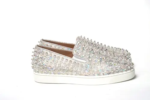 Christian Louboutin White Ab/Clear Ab Roller Boat Woman Flat Sneakers