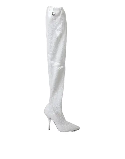 Dolce & Gabbana White Heels Stiletto Knee High Boots Sko