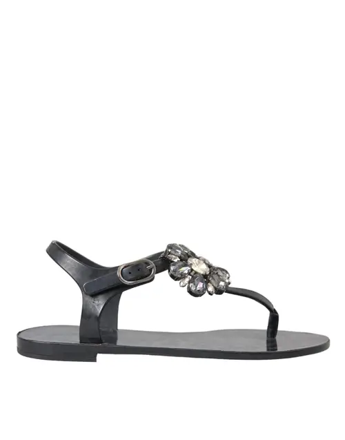 Dolce & Gabbana Black Crystal Flats SandalerFlip Flops Sko