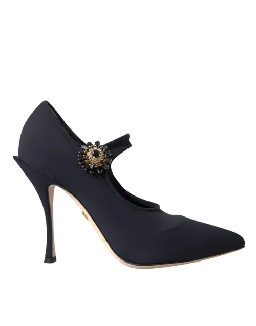 Dolce & Gabbana Black Mary Jane Jersey Crystal Pumps Sko