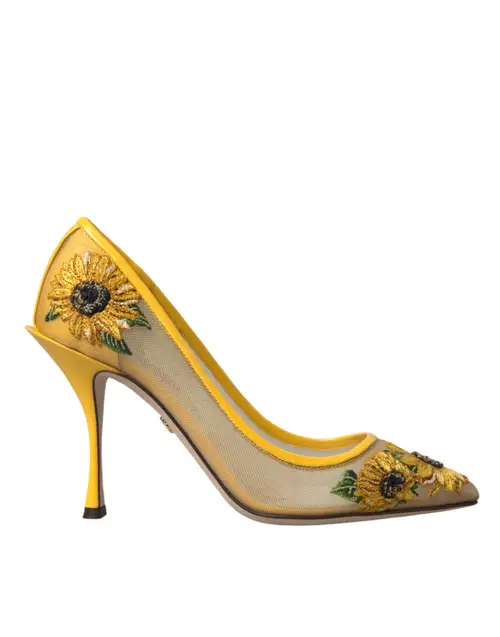 Dolce & Gabbana Yellow Sunflower Mesh Heels Pumps Sko