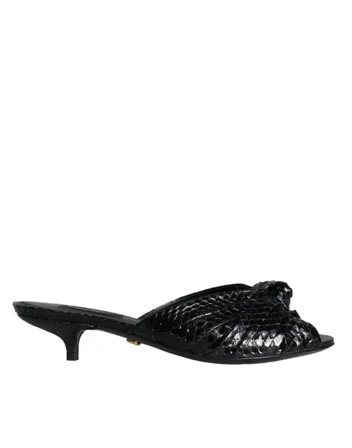 Dolce & Gabbana Black Leather Heels Slides SandalerSko