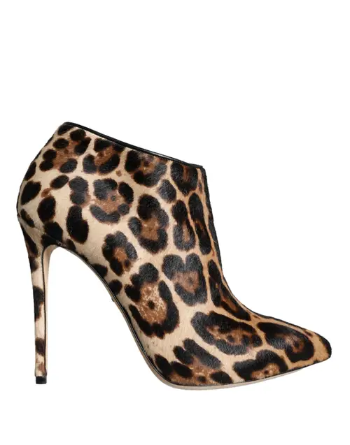 Dolce & Gabbana Brown Leopard Calf Fur Heels Ankle Boots Sko